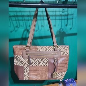 Liz Claiborne Brown and Cream Patchwork Tote